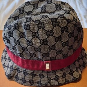 Gucci Black and Burgundy Monogram Bucket Hat